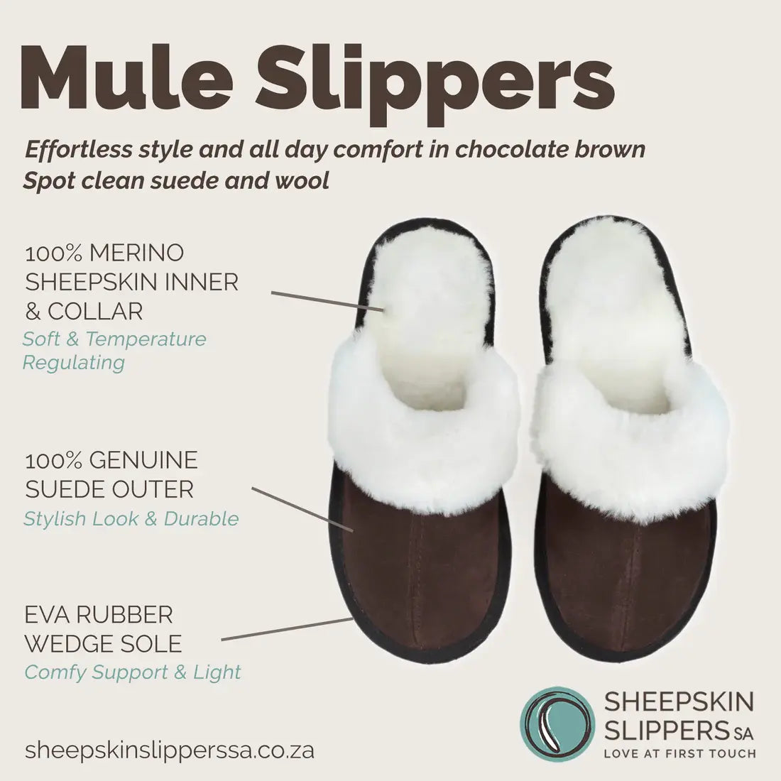 Mule Wool Collar Slippers | Slip-On | Chocolate | Suede & Sheepskin | MADE TO ORDER