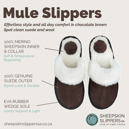 Mule | Chocolate | Suede | Wool Collar