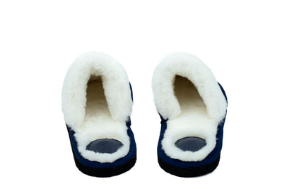 Mule | Navy Blue | Leather | Wool Collar