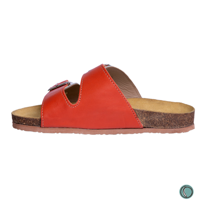 Kenton Sandals | Orange & White | Slip-On | Leather, Cork, Buckles | Adjustable Straps | MADE TO ORDER