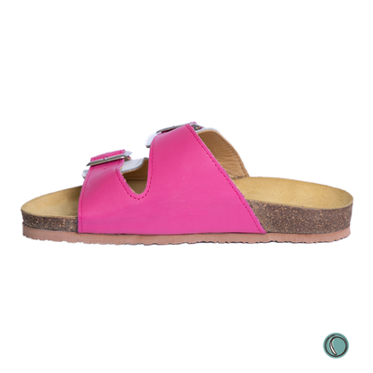 Kenton Sandals | Pink & White | Slip-On | Leather, Cork, Buckles | Adjustable Straps | MADE TO ORDER