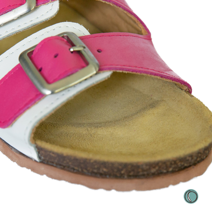 Kenton Sandals | Pink & White | Slip-On | Leather, Cork, Buckles | Adjustable Straps | MADE TO ORDER