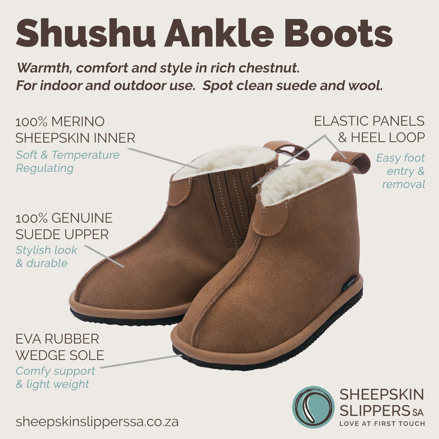 Shushu Ankle Boots | Chestnut | Sheepskin & Suede | MADE TO ORDER