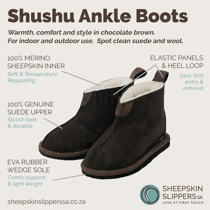 Shushu Ankle Boots | Chocolate | Sheepskin & Suede | MADE TO ORDER