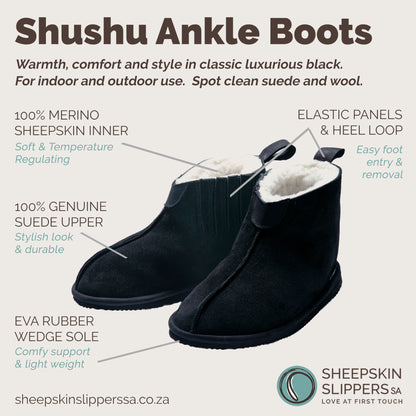 Shushu Ankle Boots | Black | Sheepskin & Suede
