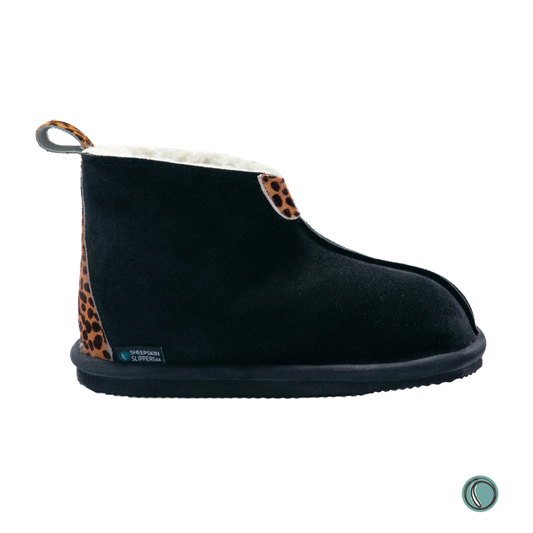 Shushu Ankle Boots | Black & Cheetah | Sheepskin & Suede