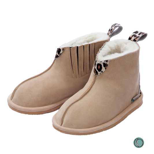 Shushu Ankle Boots | Stone & Leopard | Sheepskin & Suede