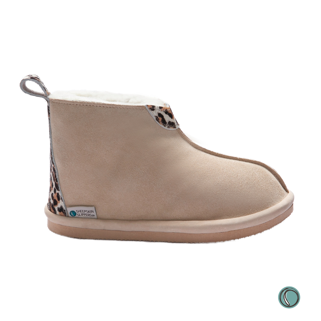 Shushu Ankle Boots | Stone & Leopard | Sheepskin & Suede