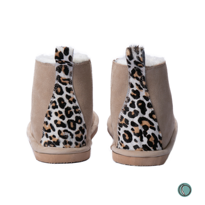 Shushu Ankle Boots | Stone & Leopard | Sheepskin & Suede