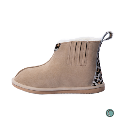 Shushu Ankle Boots | Stone & Leopard | Sheepskin & Suede