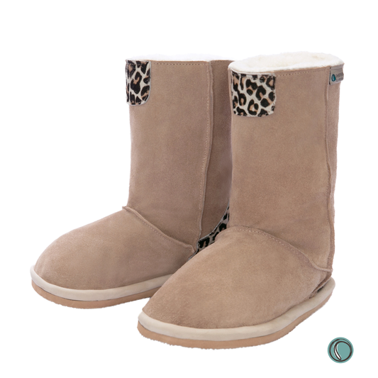Hugg Boots | Mid-Calf | Stone & Leopard | Sheepskin & Suede Boots | MADE TO ORDER