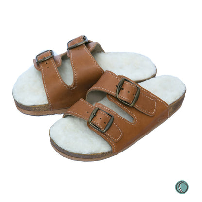 Flockie Sheepskin Sandals | Slip-On | Toffee | Sheepskin, Leather, Cork, Buckles | MADE TO ORDER