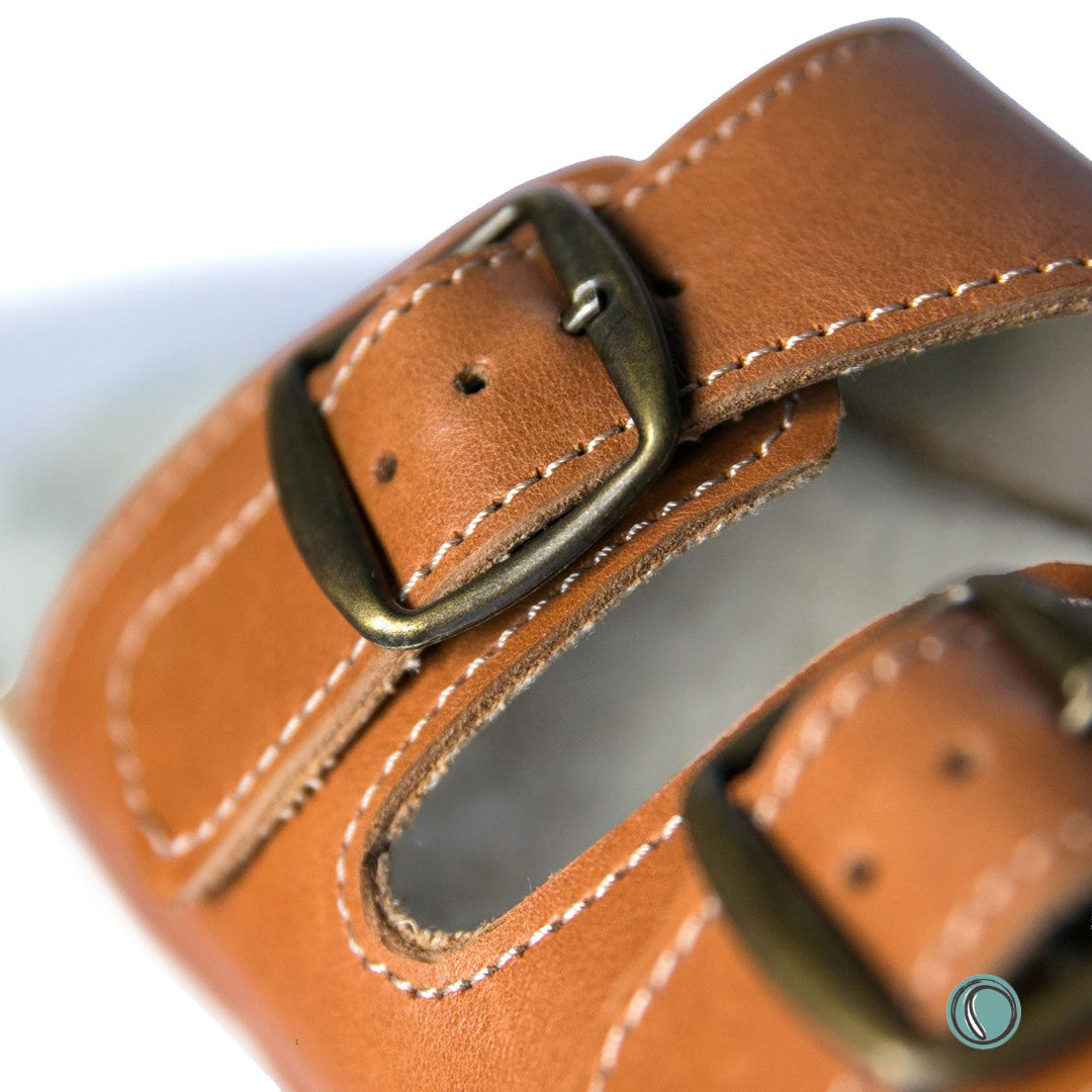 Flockie Sheepskin Sandals | Slip-On | Toffee | Sheepskin, Leather, Cork, Buckles | MADE TO ORDER