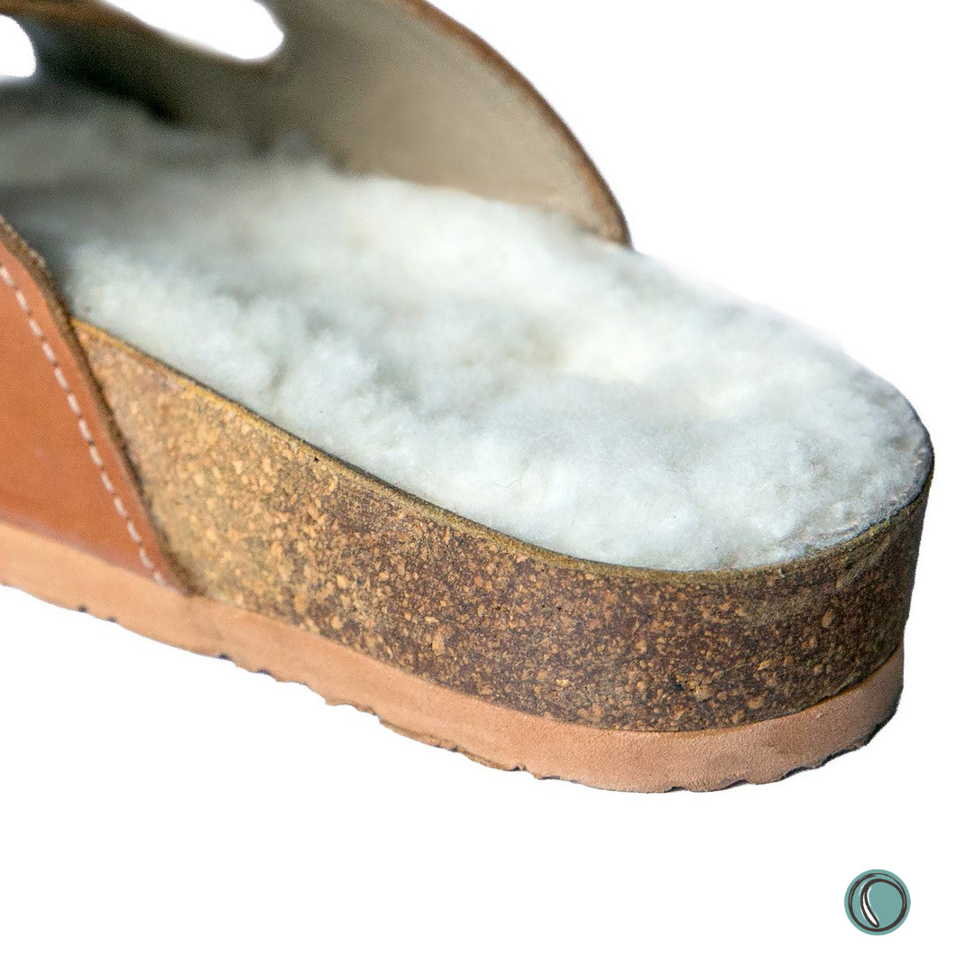 Flockie Sheepskin Sandals | Slip-On | Toffee | Sheepskin, Leather, Cork, Buckles | MADE TO ORDER