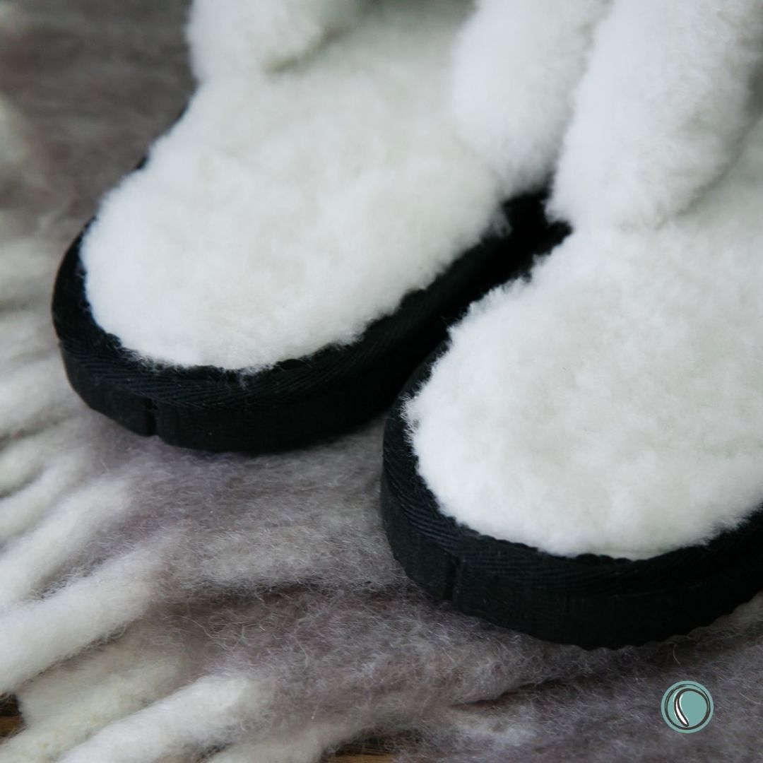 Mule Wool Collar Slippers | Slip-On | Black | Suede & Sheepskin | MADE TO ORDER