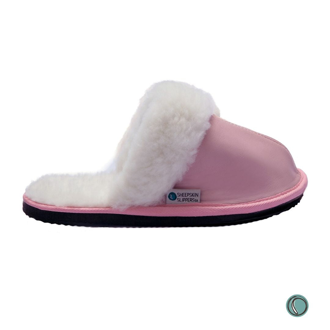 Mule Wool Collar Slippers | Slip-On | Rosy Pink | Leather & Sheepskin