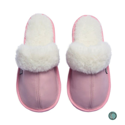 Mule Wool Collar Slippers | Slip-On | Rosy Pink | Leather & Sheepskin