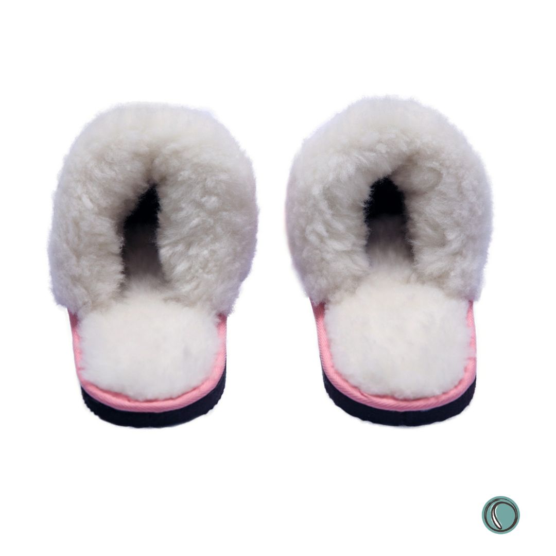 Mule Wool Collar Slippers | Slip-On | Rosy Pink | Leather & Sheepskin