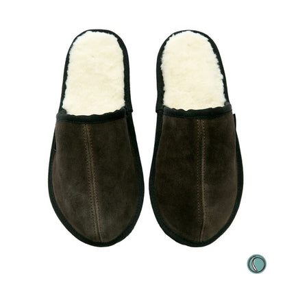 Mule Binding Collar Slippers | Slip-On | Chocolate | Suede & Sheepskin