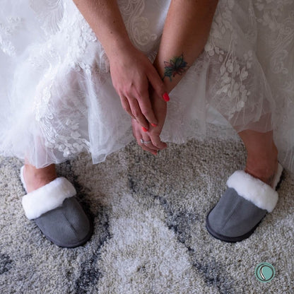 Mule Wool Collar Slippers | Slip-On | Charcoal | Suede & Sheepskin | MADE TO ORDER