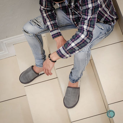 Mule Binding Collar Slippers | Slip-On | Charcoal | Suede & Sheepskin