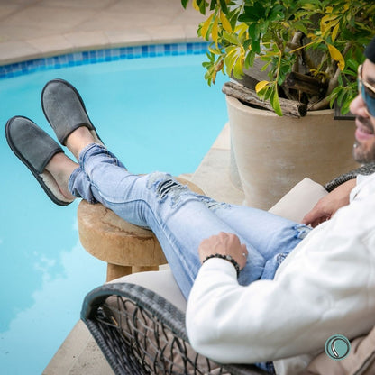 Mule Binding Collar Slippers | Slip-On | Charcoal | Suede & Sheepskin