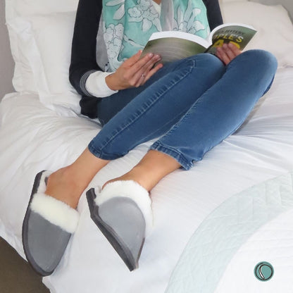 Mule Wool Collar Slippers | Slip-On | Charcoal | Suede & Sheepskin | MADE TO ORDER