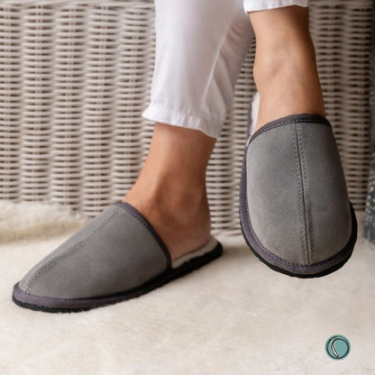 Mule Binding Collar Slippers | Slip-On | Charcoal | Suede & Sheepskin