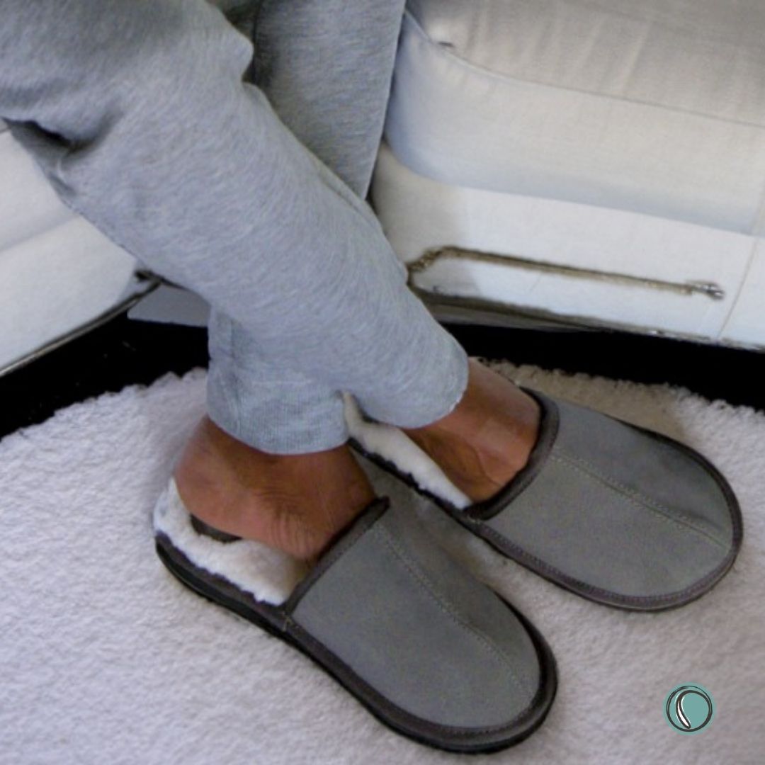 Mule Binding Collar Slippers | Slip-On | Charcoal | Suede & Sheepskin