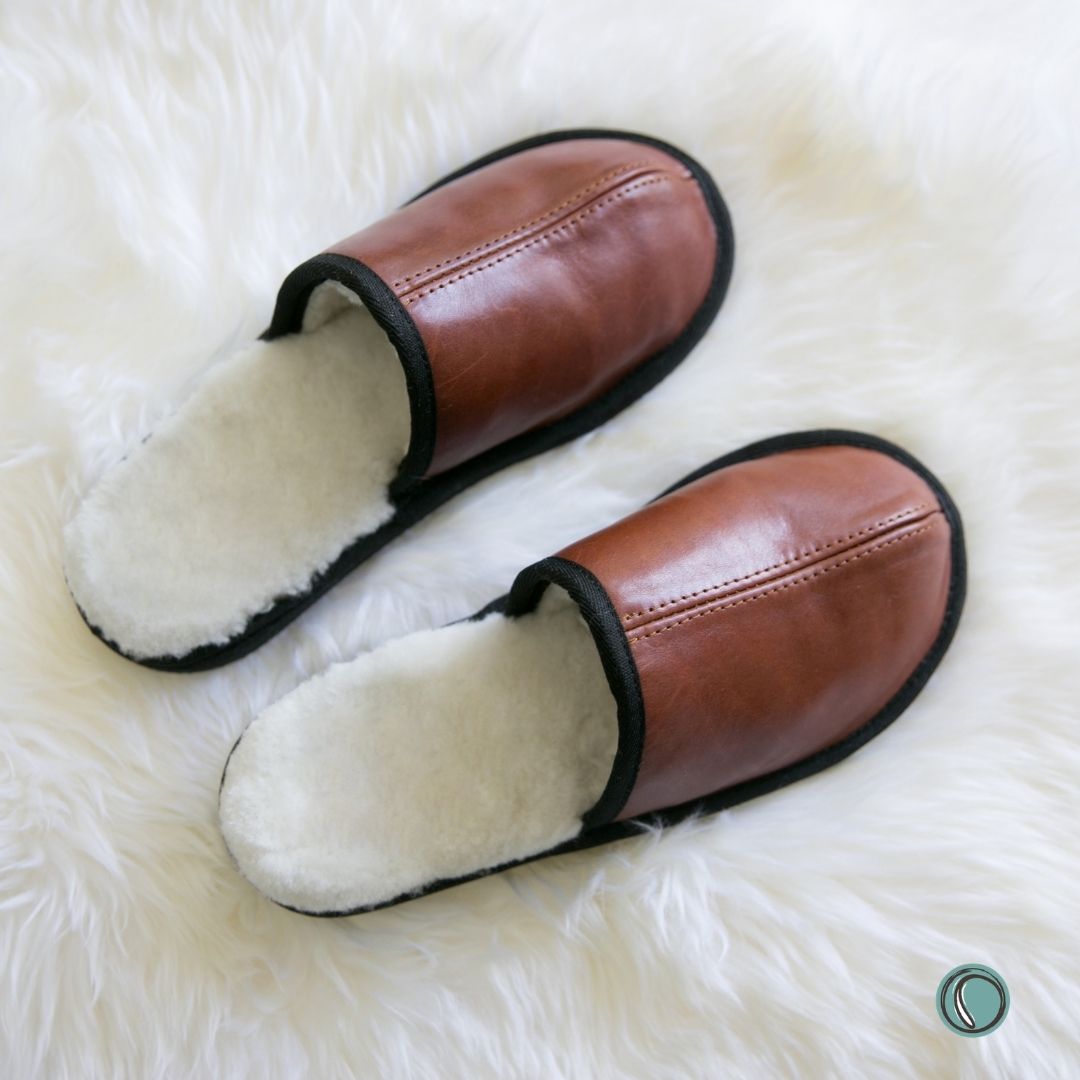 Mule Binding Collar Slippers | Slip-On | Gingerbread | Leather & Sheepskin