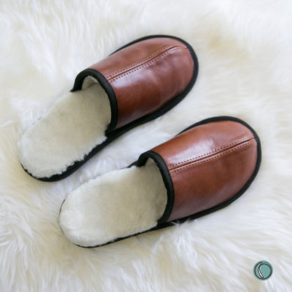 Mule Binding Collar Slippers | Slip-On | Gingerbread | Leather & Sheepskin