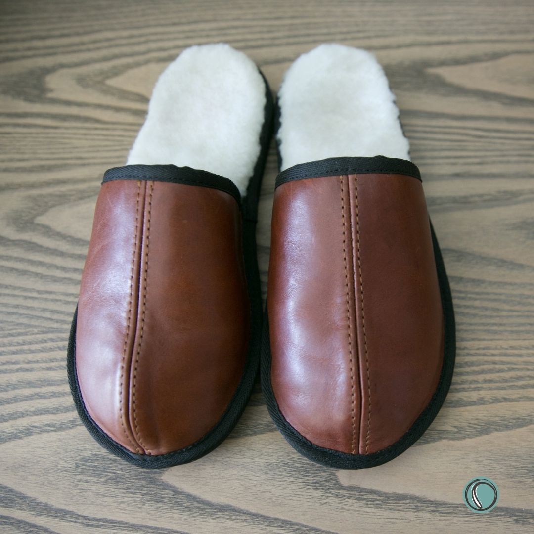 Mule Binding Collar Slippers | Slip-On | Gingerbread | Leather & Sheepskin