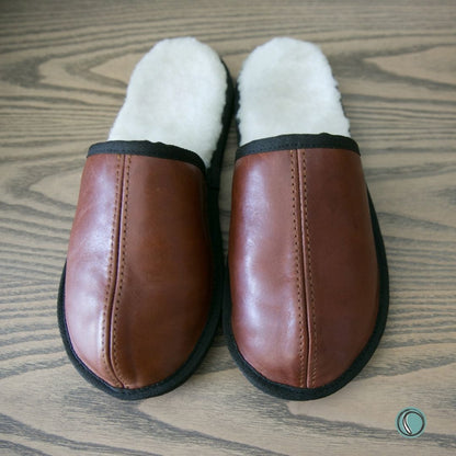 Mule Binding Collar Slippers | Slip-On | Gingerbread | Leather & Sheepskin