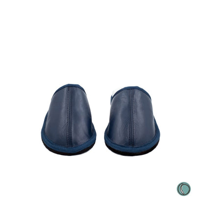 Mule Binding Collar Slippers | Slip-On | Navy Blue | Leather & Sheepskin