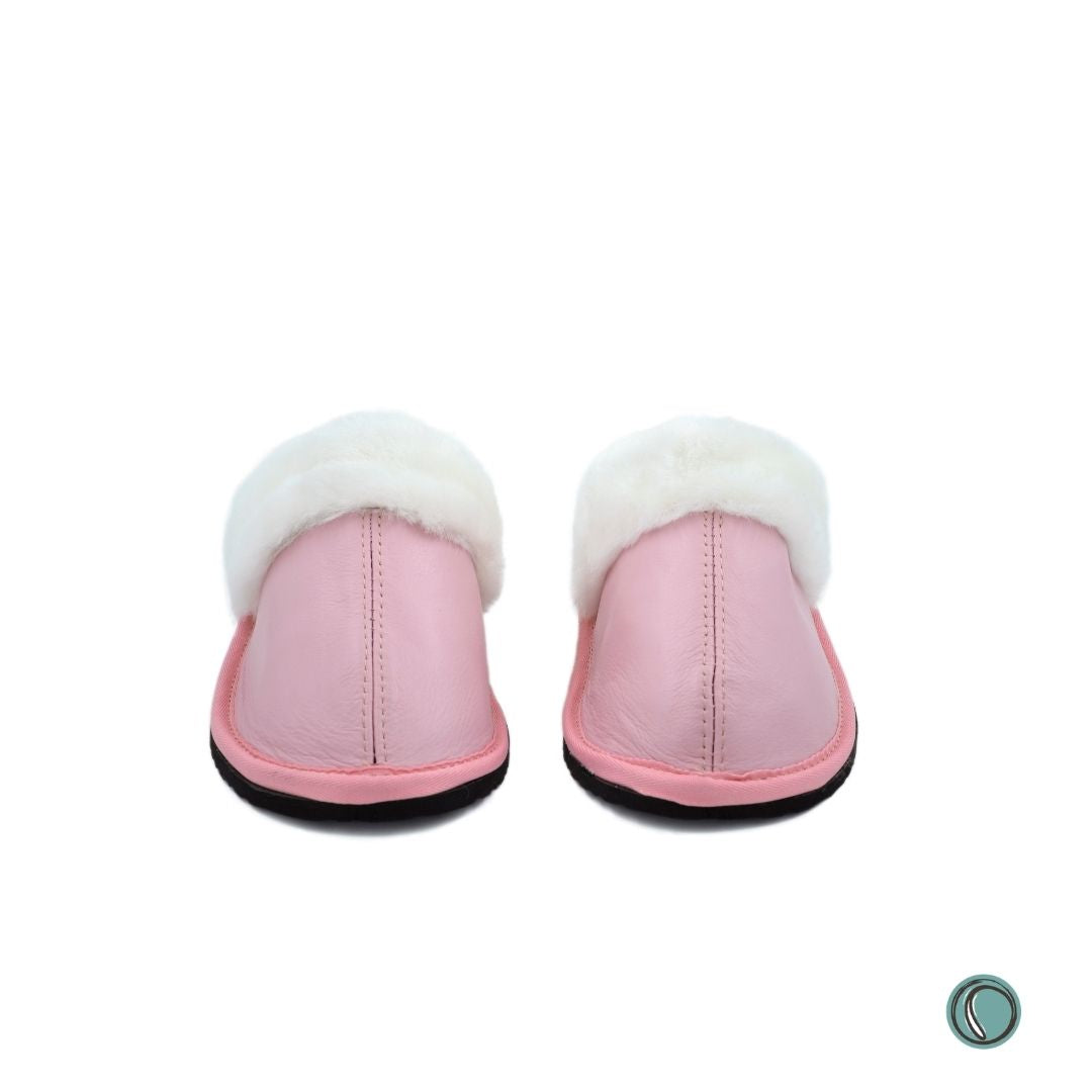 Mule Wool Collar Slippers | Slip-On | Rosy Pink | Leather & Sheepskin