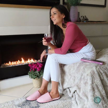 Mule Binding Collar Slippers | Slip-On | Rosy Pink | Leather & Sheepskin