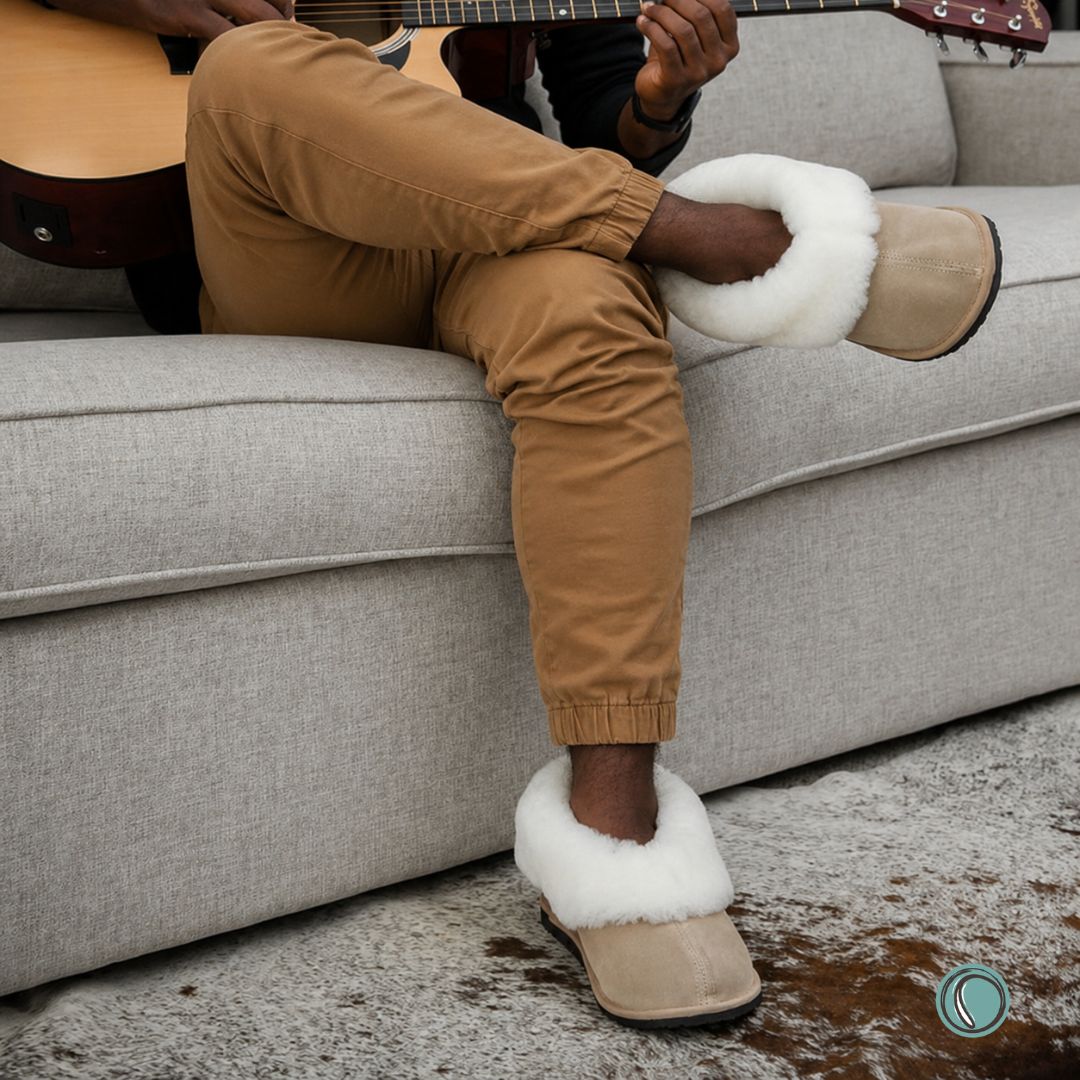 Cosy Shepherd Slippers | Stone | Suede & Sheepskin
