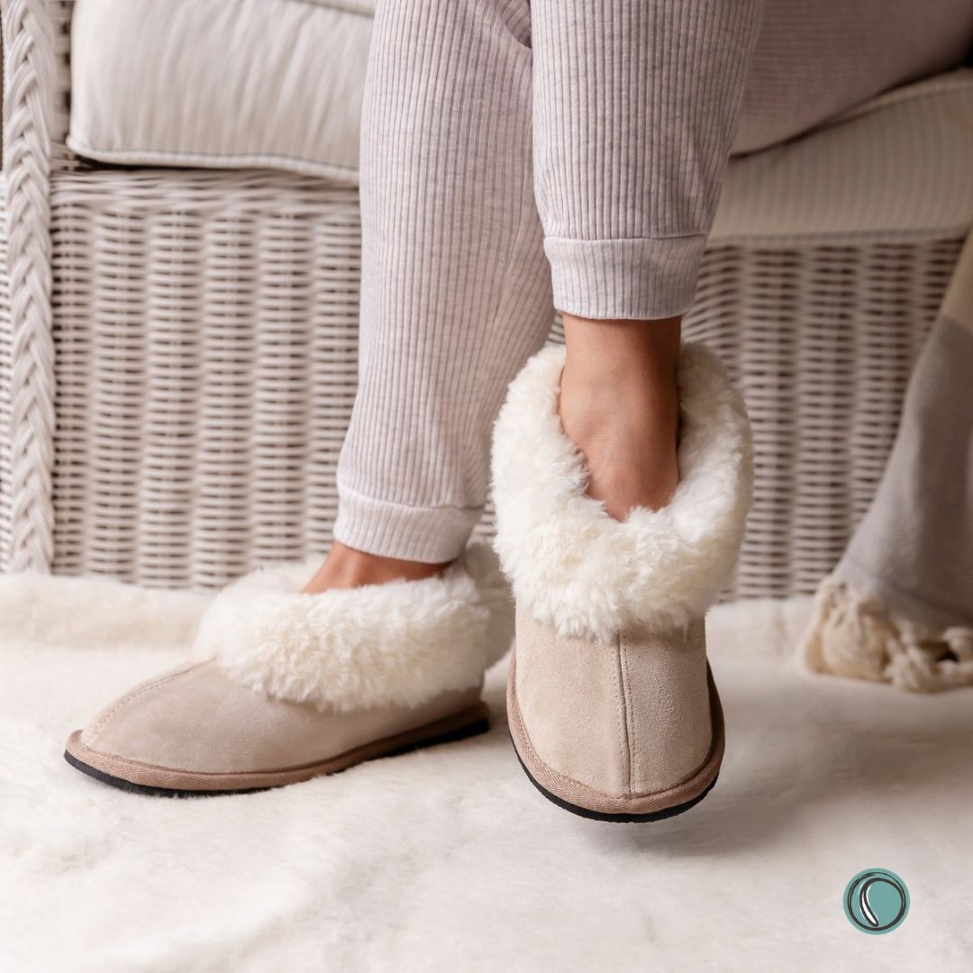 Cosy Shepherd Slippers | Stone | Suede & Sheepskin
