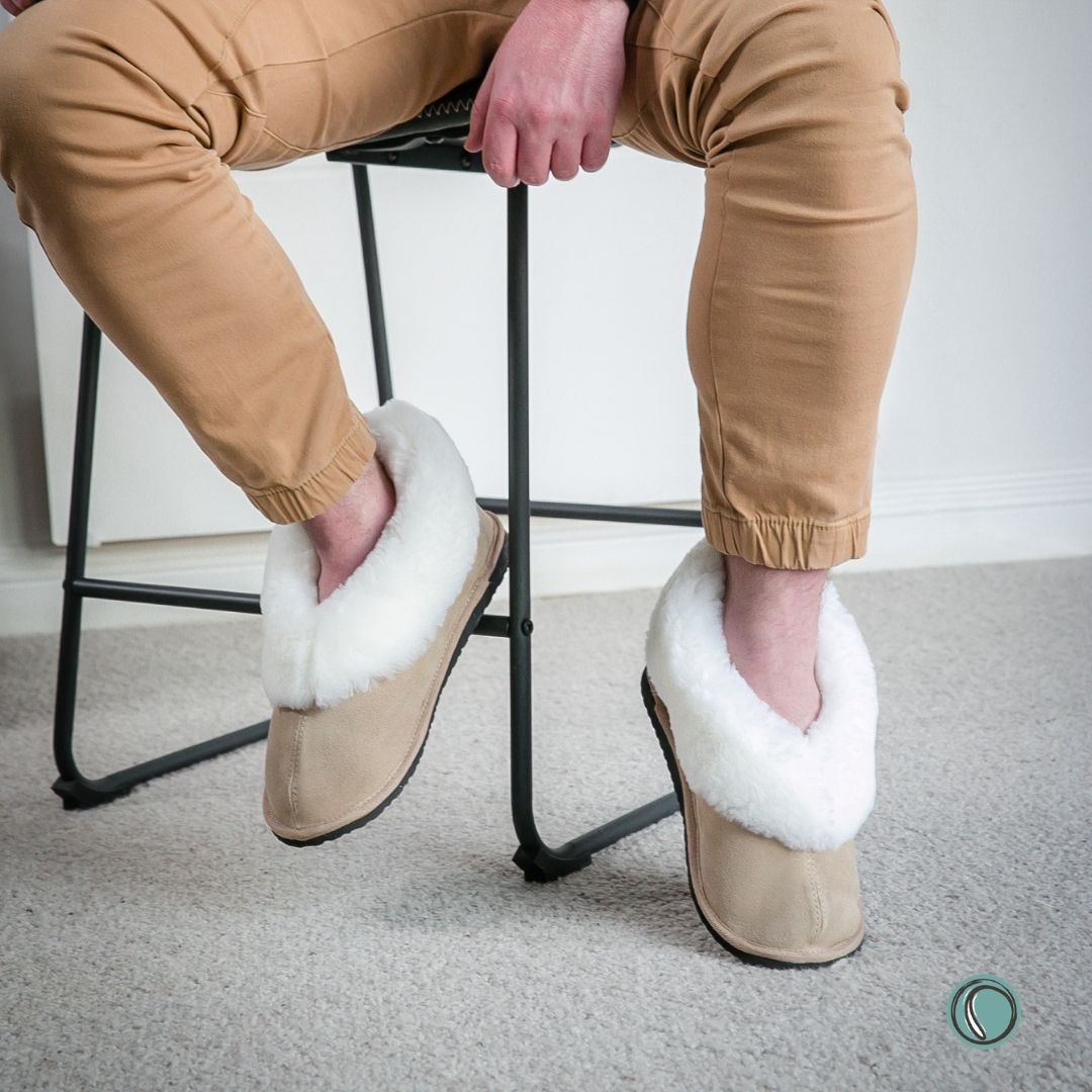Cosy Shepherd Slippers | Stone | Suede & Sheepskin