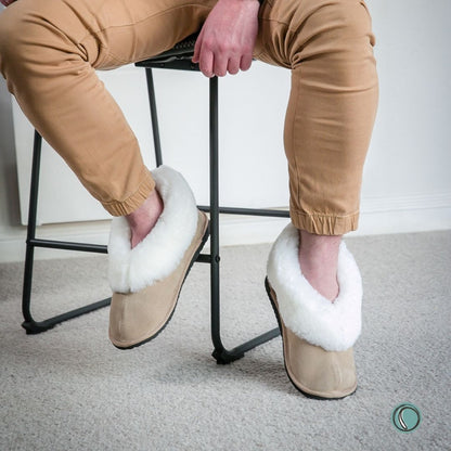 Cosy Shepherd Slippers | Stone | Suede & Sheepskin