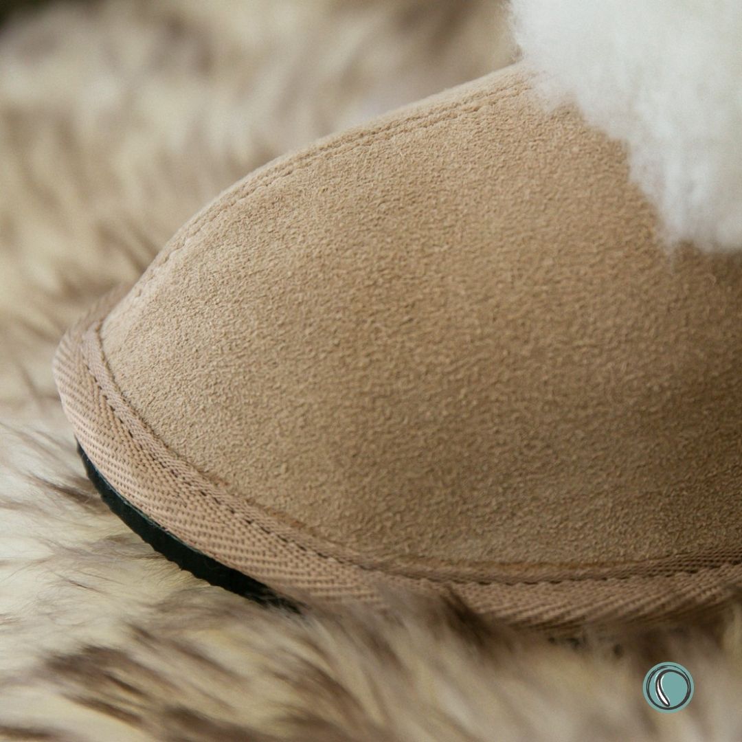 Mule Wool Collar Slippers | Slip-On | Stone | Suede & Sheepskin
