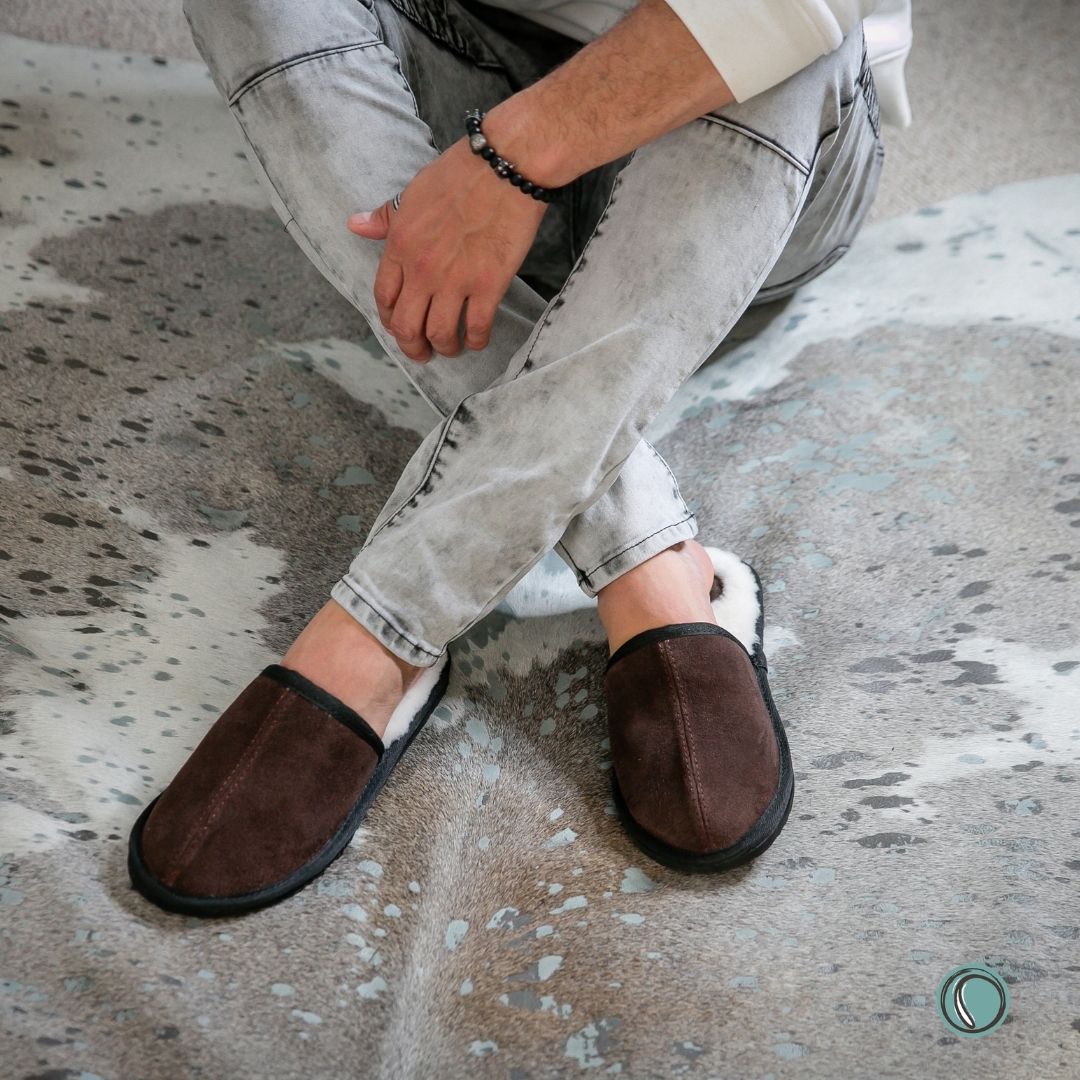 Mule Binding Collar Slippers | Slip-On | Chocolate | Suede & Sheepskin