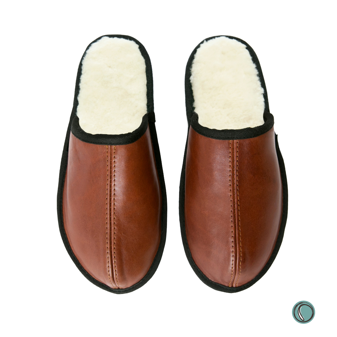 Mule Binding Collar Slippers | Slip-On | Gingerbread | Leather & Sheepskin