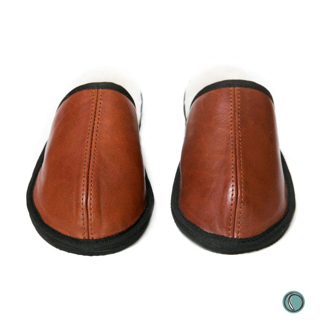 Mule Binding Collar Slippers | Slip-On | Gingerbread | Leather & Sheepskin