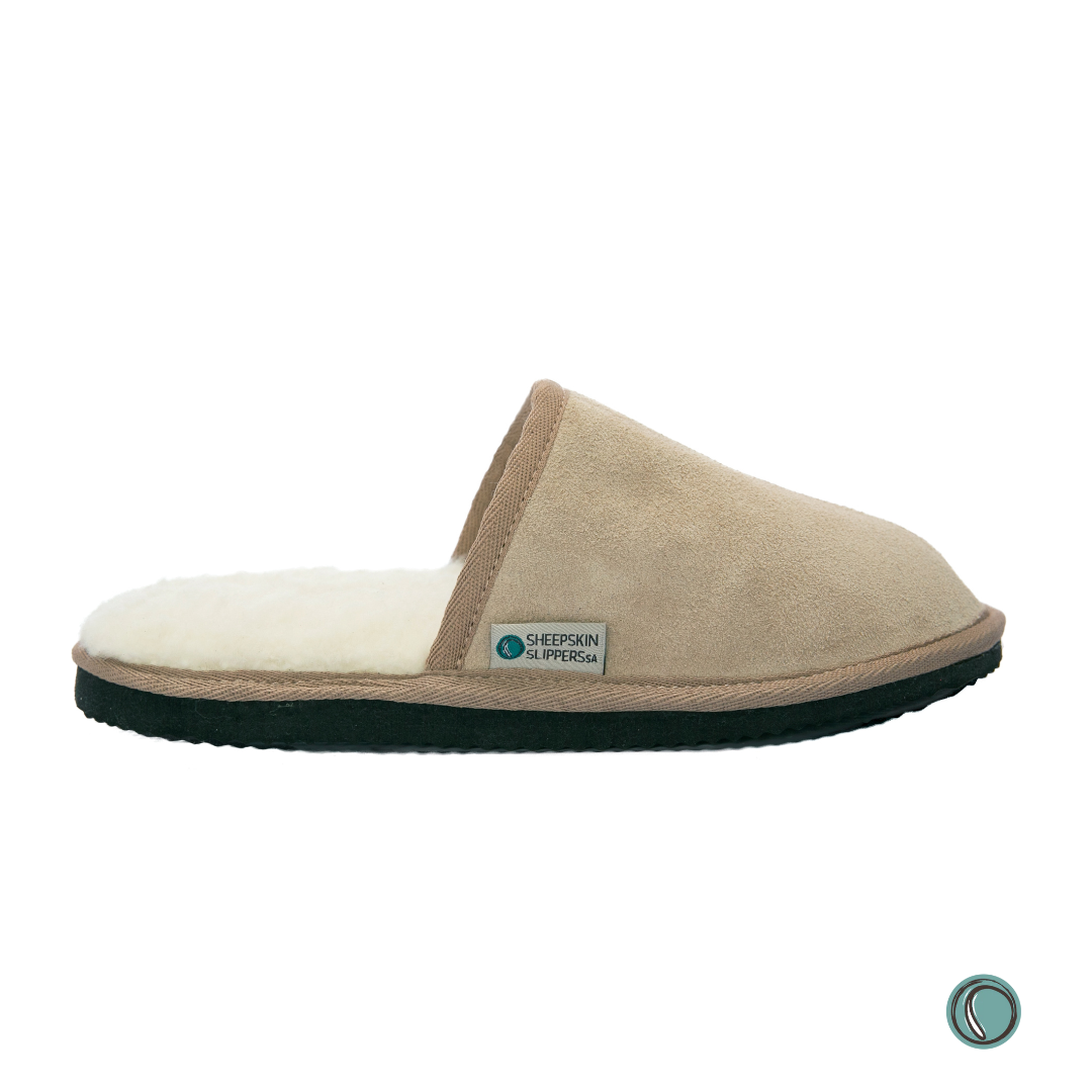 Mule Binding Collar Slippers | Slip-On | Stone | Suede & Sheepskin