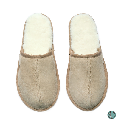 Mule Binding Collar Slippers | Slip-On | Stone | Suede & Sheepskin