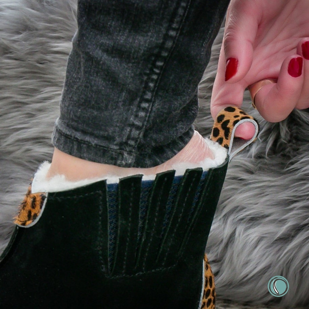 Sale | Size 4-8 | Shushu Ankle Boots | Black & Cheetah | Sheepskin & Suede
