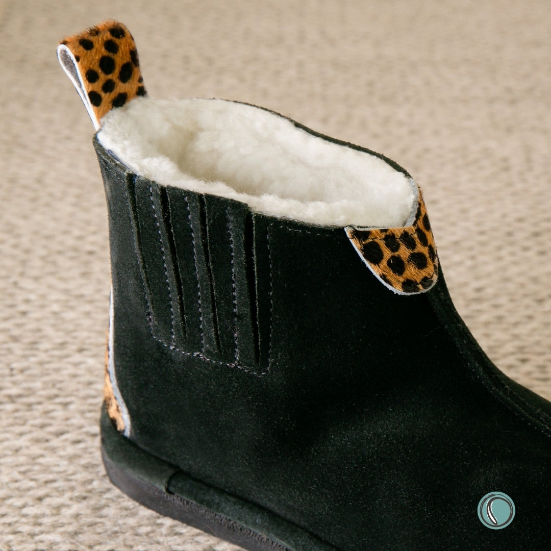 Sale | Size 4-8 | Shushu Ankle Boots | Black & Cheetah | Sheepskin & Suede