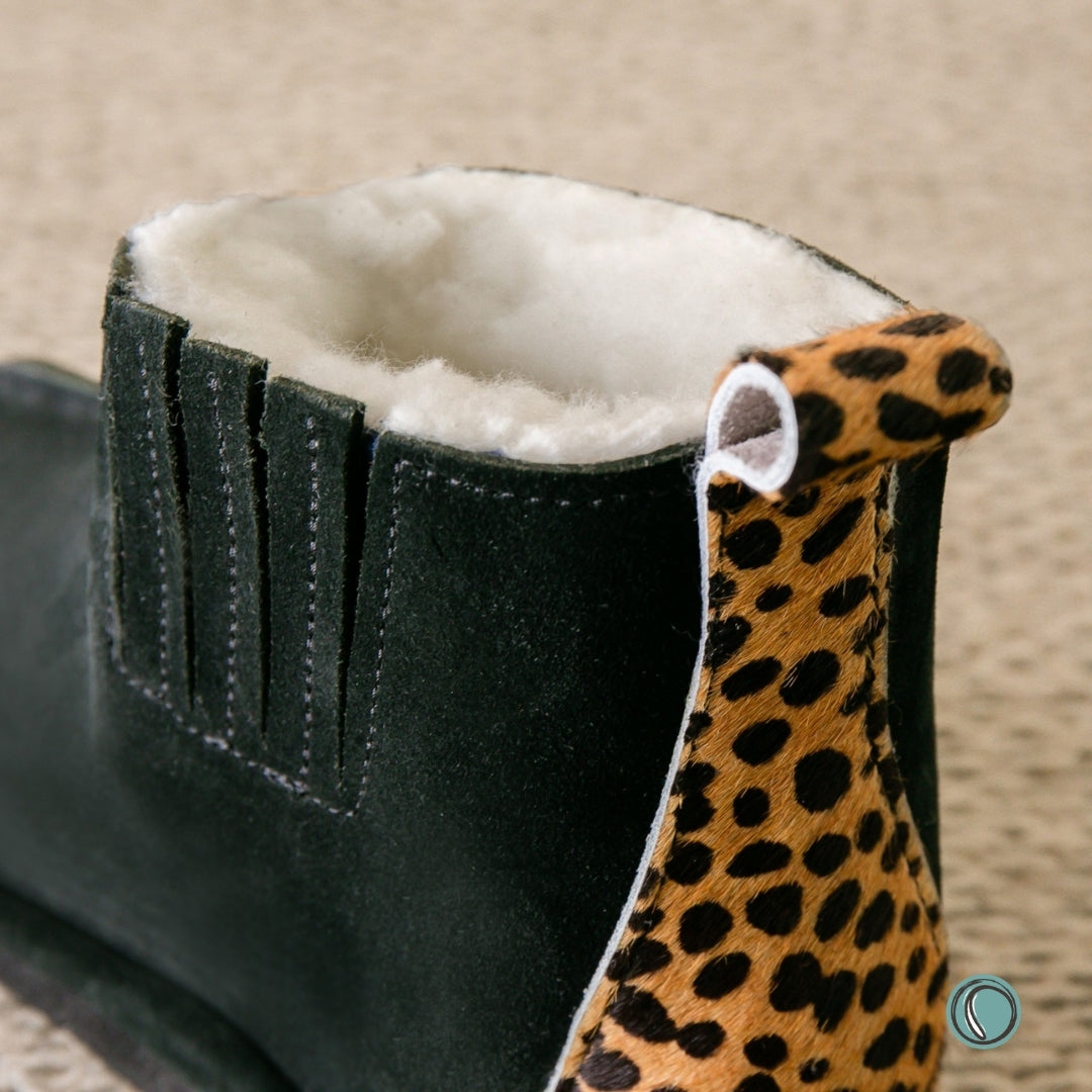 Sale | Size 4-8 | Shushu Ankle Boots | Black & Cheetah | Sheepskin & Suede