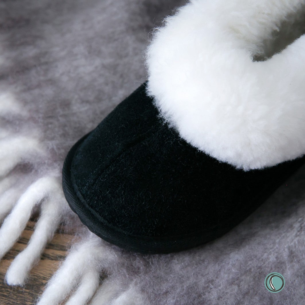 Cosy Shepherd Slippers | Black | Suede & Sheepskin